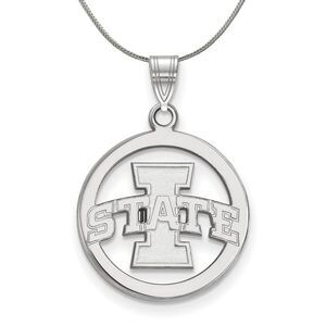 Sterling Silver Iowa State Small Circle Necklace - 24 Inch